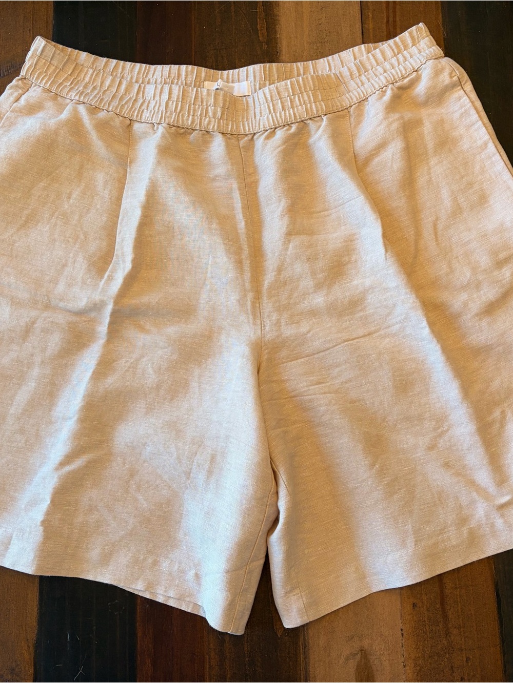 LOFT Cream Elastic Waist Linen-Blend Bermuda Shorts